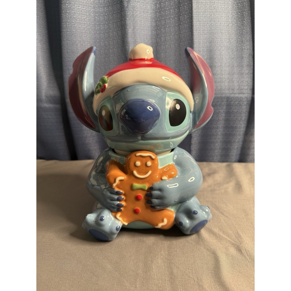 Disney Lilo & Stitch Holiday Cookie Jar • Santa Stitch Gingerbread Design New